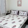 Moon Light 300 TC 100% Cotton Printed King Size Bedsheet With 2 Pillow Covers, White Burgundy