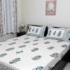 Moon Light 300 TC 100% Cotton Printed King Size Bedsheet With 2 Pillow Covers, White Aqua