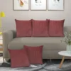 Pack of 5 Cushion Covers,Throw Pillows For Couch 16x16 Inch, Velvet Striped.Wine Red.