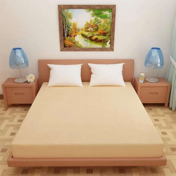 Beige Solid Waterproof Mattress Protector.With 2 Pillow Protector. Queen Size | Breathable | Hypoallergenic.