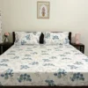 Floret 220 TC 100% Cotton Printed King Size Bedsheet With 2 Pillow Covers,White Blue