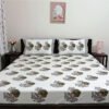 Moon Light 300 TC 100% Cotton Printed King Size Bedsheet With 2 Pillow Covers, White Olive
