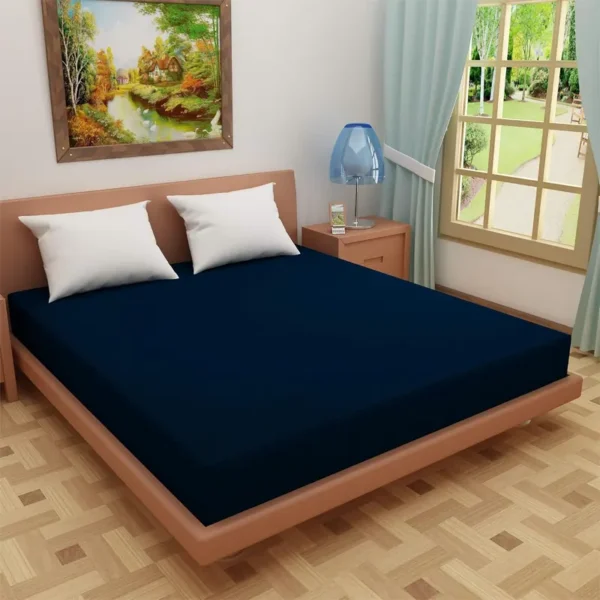 Navy Solid Waterproof Mattress Protector.With 2 Pillow Protector. Queen Size | Breathable | Hypoallergenic