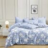 Set of 4 Microfiber King Size. All Season AC Comforter/Blanket/Duvet With 1 Flat Bedsheet And 2 Pillow Cover 4Pc Bed set  (Pastel Hydrangea Bloom)