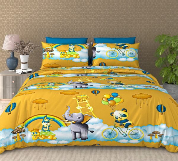 Elephy 210 TC 100% Cotton Printed Queen Size Bedsheet With 2 Pillow Covers Yellow