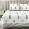 Hand Block Ethnic 220 TC 100% Cotton Printed Queen Size Bedsheet With 2 Pillow Covers,Tulip White.
