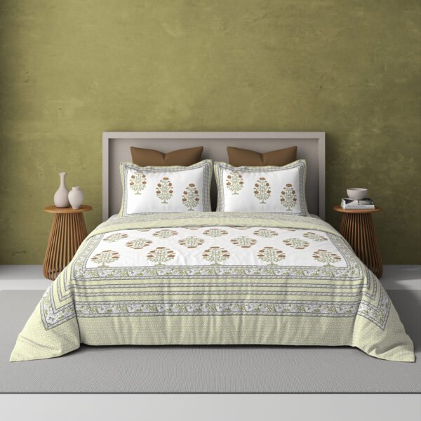 Blooming glory-300 TC premium percale weave.100% cotton, block print, super king size bedsheet set. Brown.