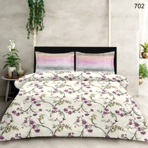 Daisy Contrast-250 TC,100% cotton, floral print, super king size bedsheet set. Pink Purple