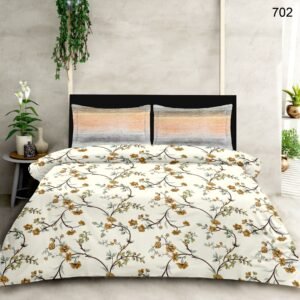 Daisy Contrast-250 TC.100% cotton, floral print, super king size bedsheet set. Beige Brown.