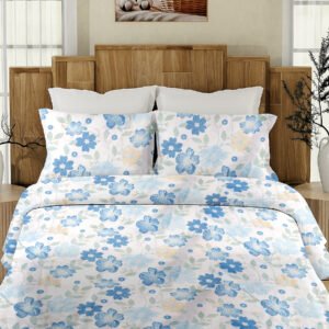 Daisy floret-200 TC premium percale weave.100% cotton, printed, super king size bedsheet set. Azure