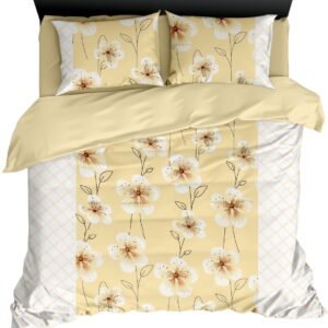 Irish Yellow 250 TC 100% Cotton Printed Queen Size Bedsheet With 2 Pillow Covers, Yellow.