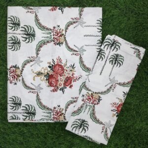 Floral bell 250 TC 100% Cotton Printed Single Size Bedsheet With Pillow Cover, White Maroon.