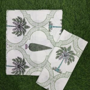 Floral bell 250 TC 100% Cotton Printed Single Size Bedsheet With Pillow Cover, Olive