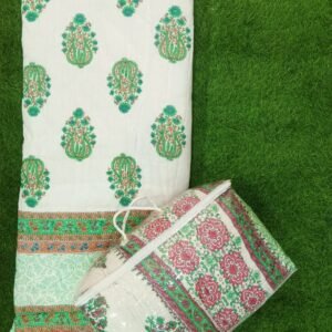 Pure Cotton Double Bed 90x100 Inch.Soft Jaipuri AC Quilt/Razai/Comforter Floral Print Green.