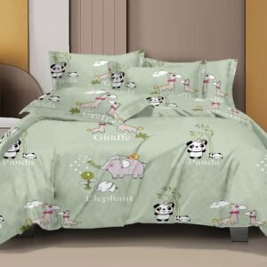 Animal Kingdom 250 TC 100% Cotton Printed Double Bed Bedsheet With 2 Pillow Covers, Sage Green.