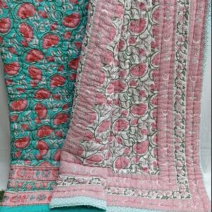 Pure Cotton Double Bed 90x100 Inch.Soft Jaipuri AC Quilt/Razai/Comforter Floral Print Pine Green.