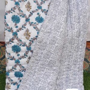 Pure Cotton Single Bed 60x90 Inch.Soft Jaipuri AC Quilt/Razai/Comforter Floral Print Teal