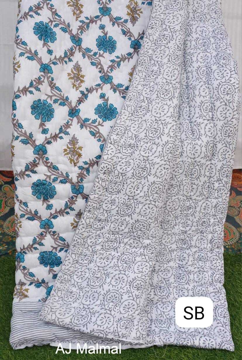 Pure Cotton Single Bed 60x90 Inch.Soft Jaipuri AC Quilt/Razai/Comforter Floral Print Teal