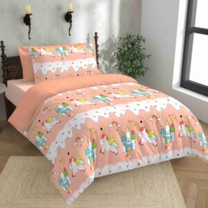 Unicon 250 TC 100% Cotton Printed Single Size Bedsheet With Pillow Cover,Peach