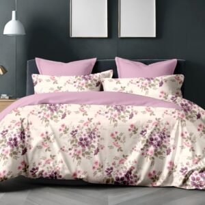 Zinnia 250 TC 100% Cotton Printed Queen Size Bedsheet With 2 Pillow Covers, Pink