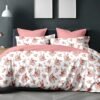 Zinnia 250 TC 100% Cotton Printed Queen Size Bedsheet With 2 Pillow Covers,Rose Pink.
