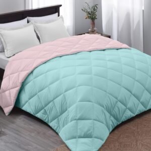 Pure Cotton Double Bed 90x100 Inch.Soft AC Quilt/Razai/Comforter Solid PinkGreen