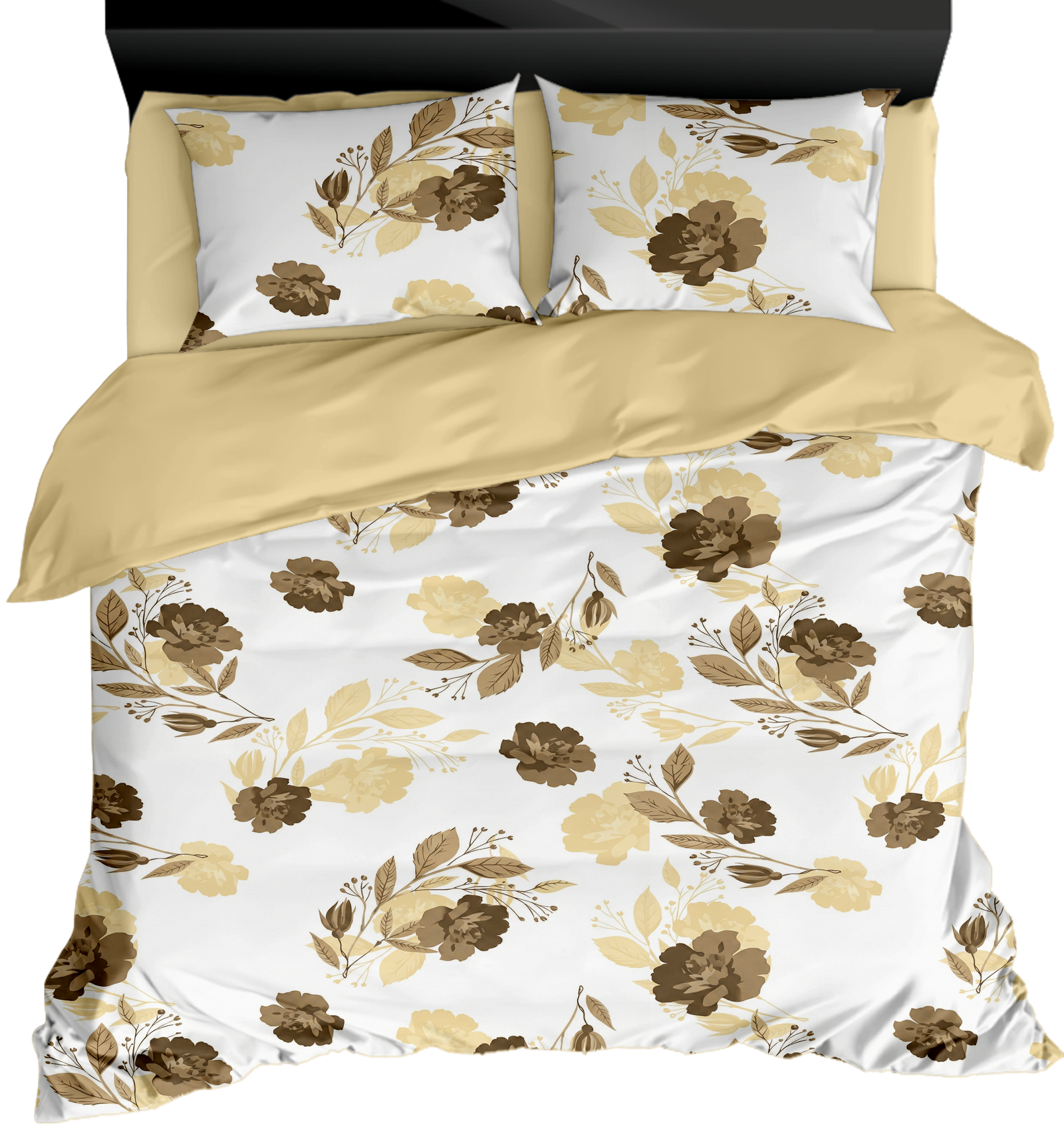 Daisy floret-250 TC premium percale weave.100% cotton, printed super king size bedsheet set. Yellow brown.