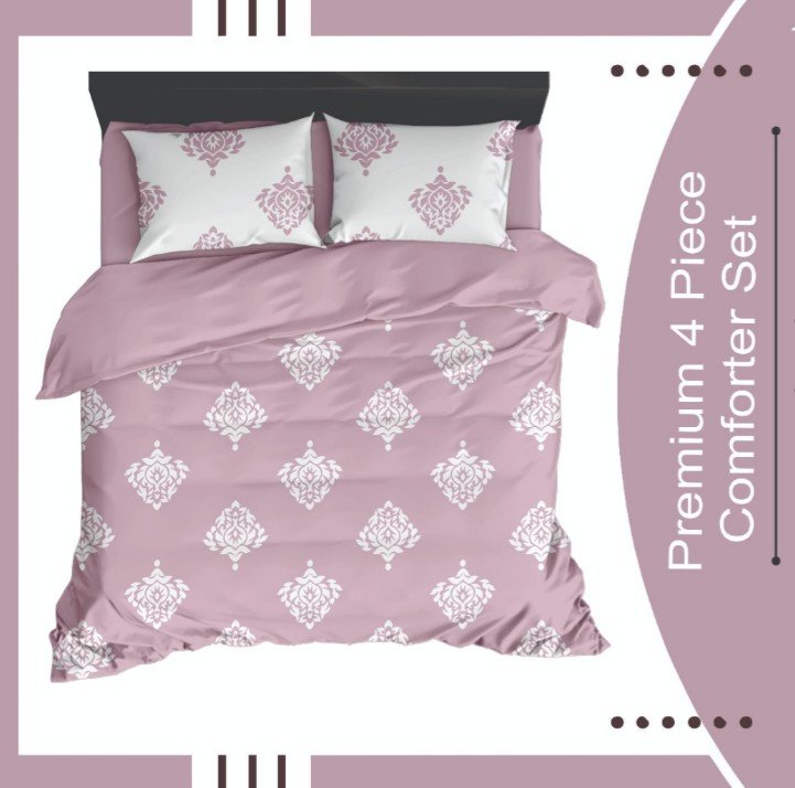 Pure Cotton King Size Bedding Set of 4. Bedsheet & Comforter Combo Pack. Irish Pink