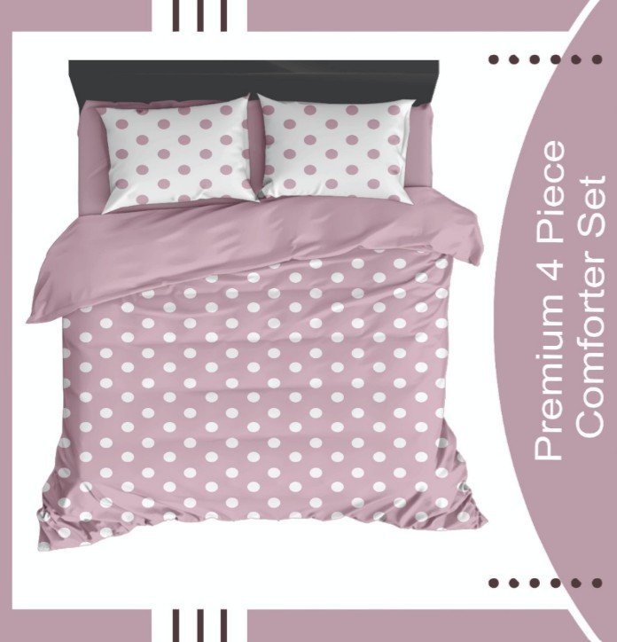 Pure Cotton King Size Bedding Set of 4. Bedsheet & Comforter Combo Pack. Pearl Pink
