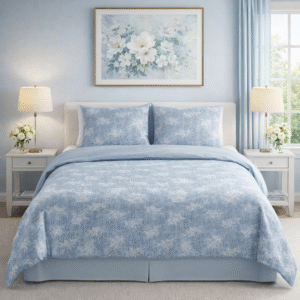 Blue Breeze soft printed 100% Cotton King Size Bedsheet, 250TC, Blue