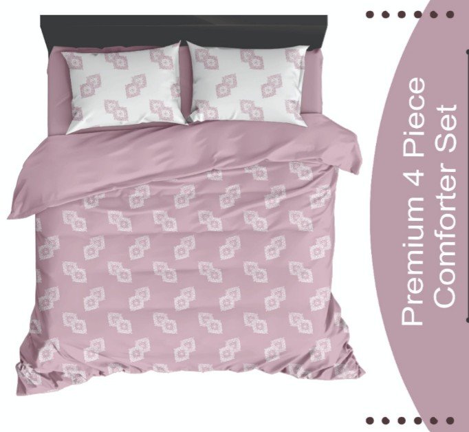 Pure Cotton King Size Bedding Set of 4. Bedsheet & Comforter Combo Pack. Pink