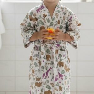 Kids Bathrobe | 100% Cotton Waffle 200 GSM | Soft & Absorbent | Boys & Girls | Free Size 4–8 Years Brown bear